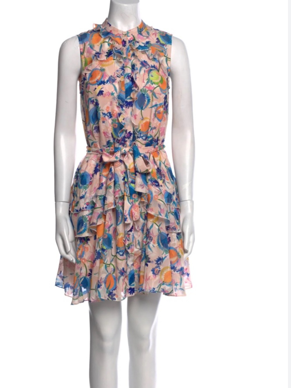 SALONI Sleeveless Pastel Floral Tie-Waist Midi Dress size 6 - Picture 3 of 5